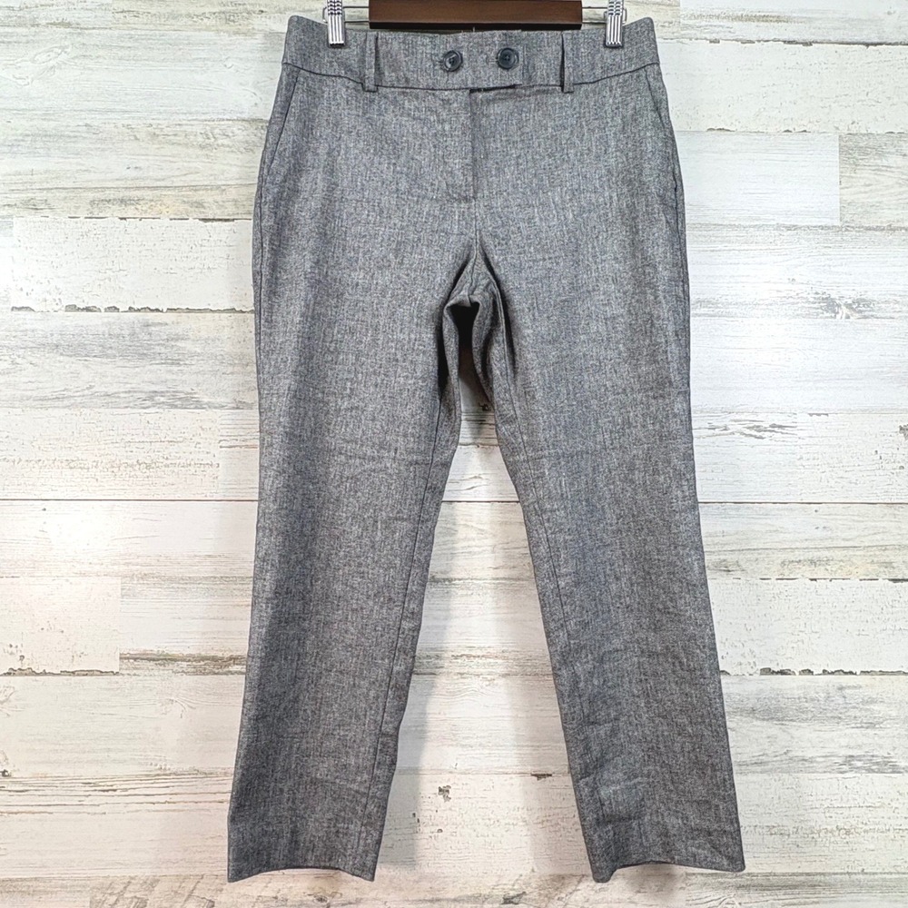 LOFT Petites Grey Linen Blend Slim Straight Leg Dress Pants 8P Office Preppy